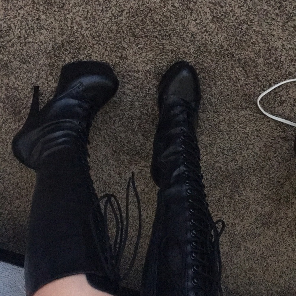 long black zip up heels